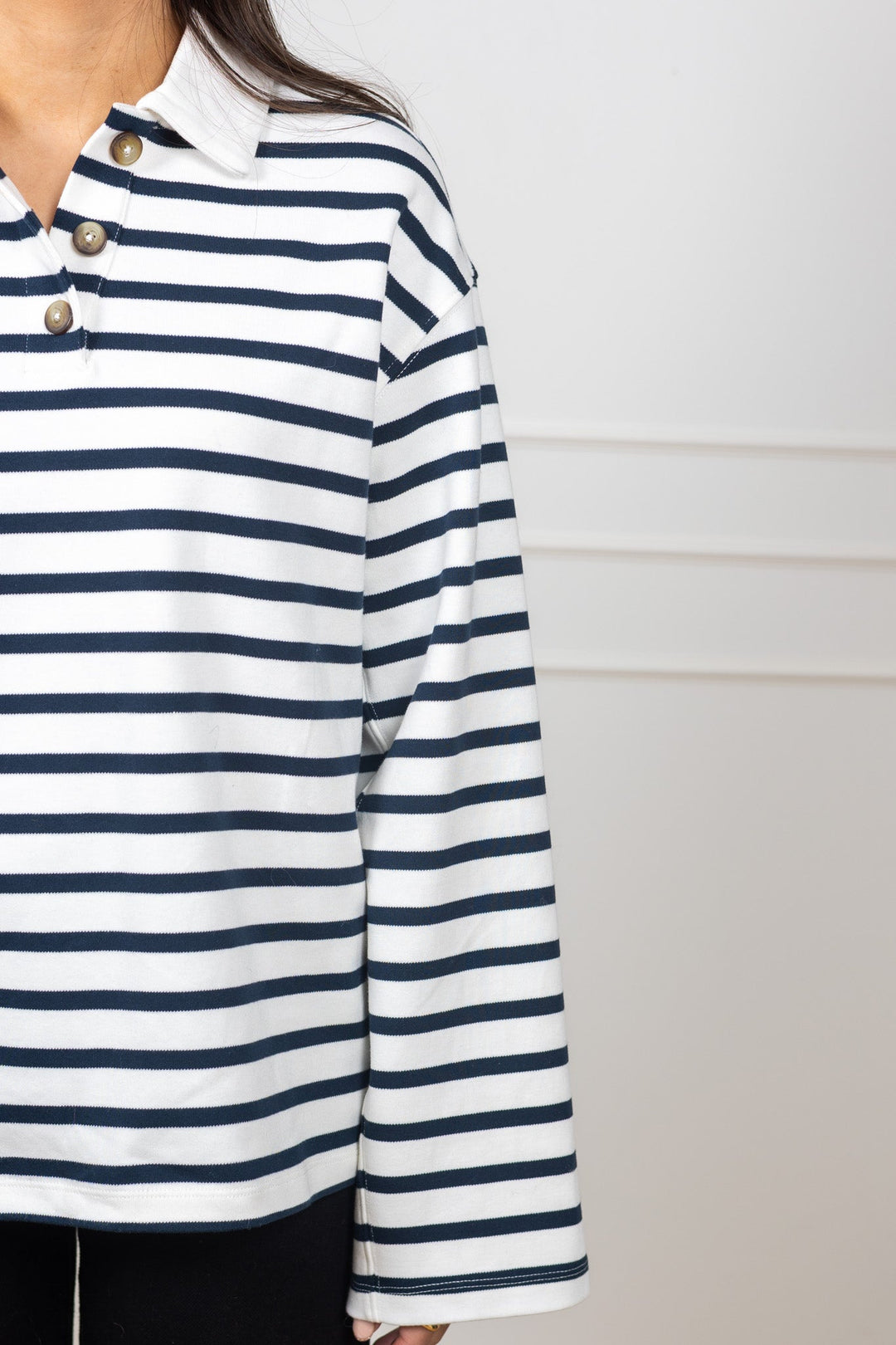 Wada Ls Stripe Collar Top Dark Sapphire Snow White | Topper | Smuk