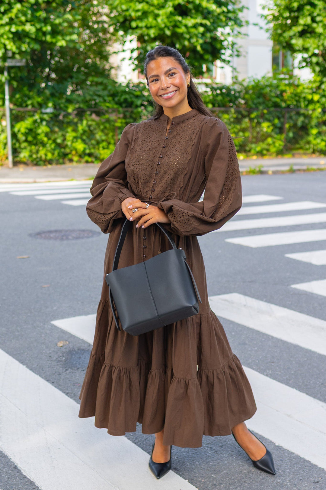 Winter Cotton Midi Dress Brown | Kjoler | Smuk
