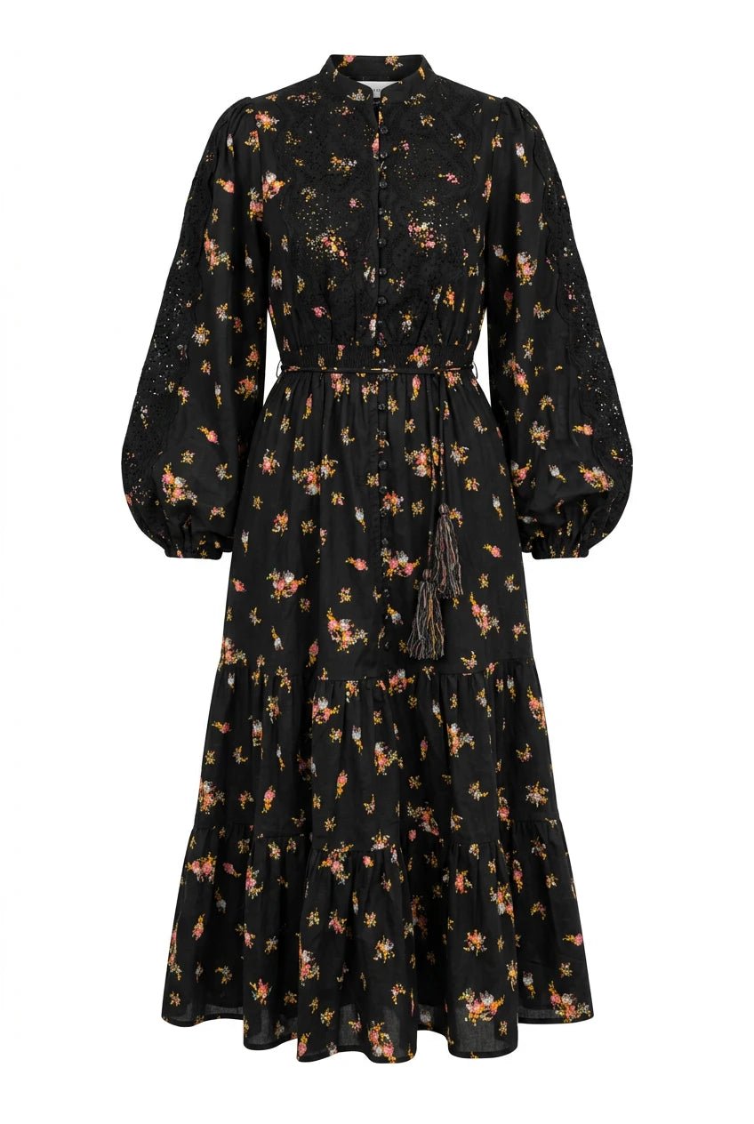 Winter Cotton Midi Dress Petite Flowers | Kjoler | Smuk