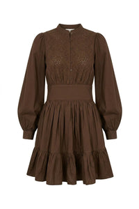 Winter Cotton Mini Dress Brown