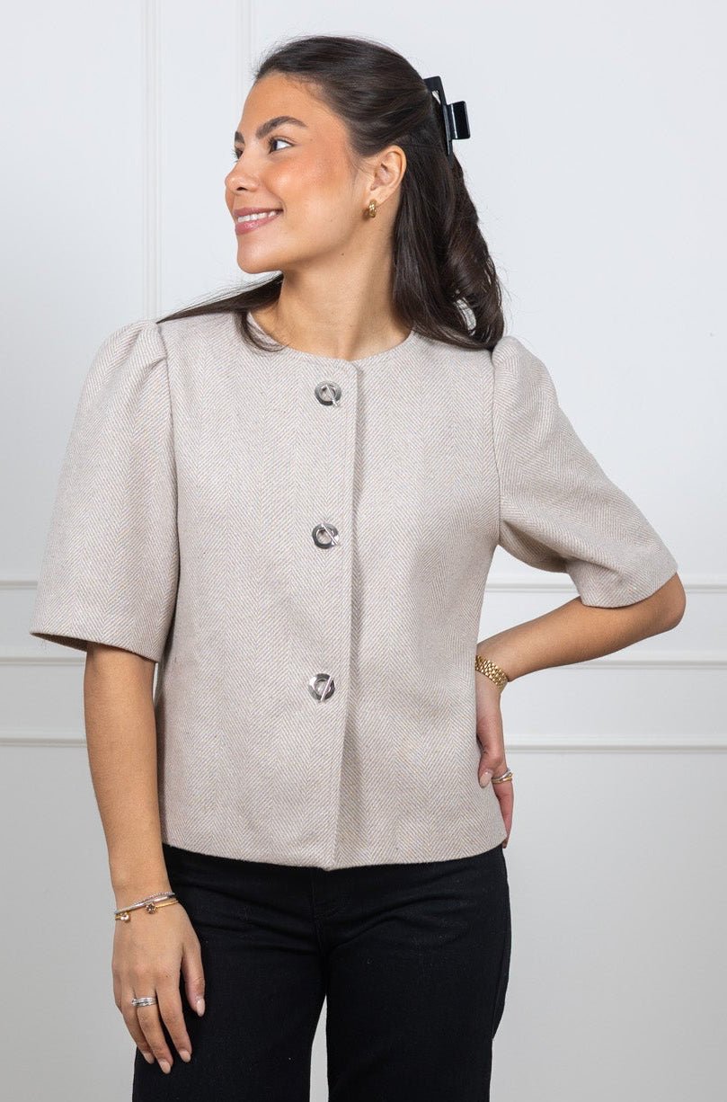 Xanthe Light Herringbone Blazer Sand | Blazer | Smuk