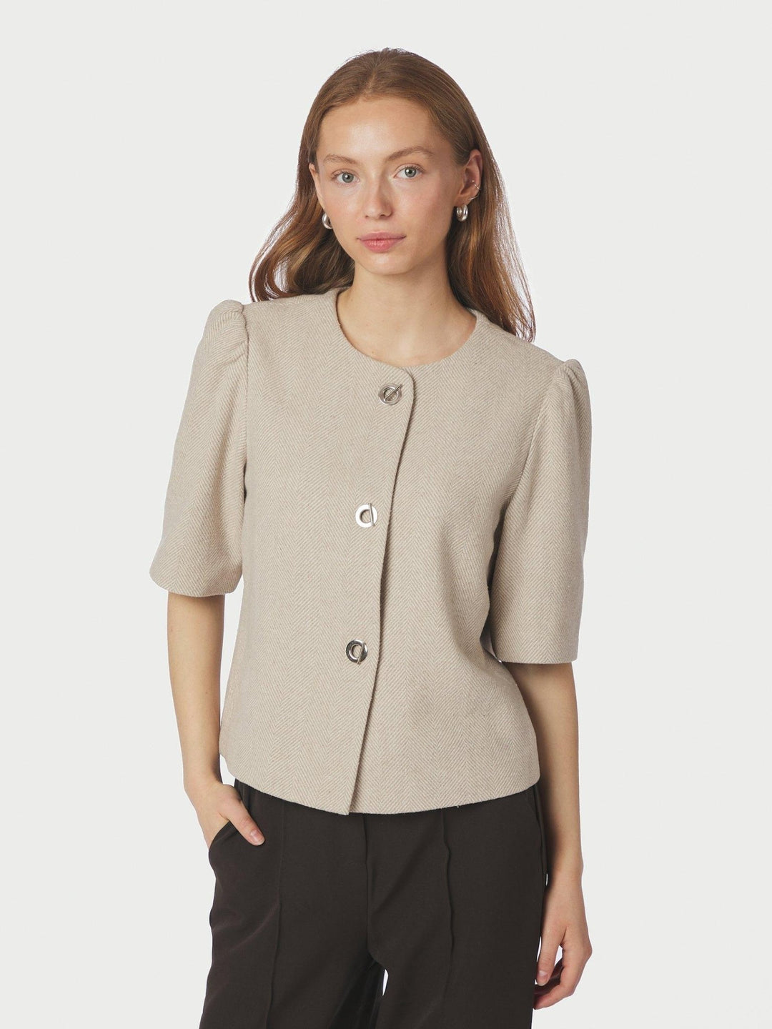 Xanthe Light Herringbone Blazer Sand | Blazer | Smuk