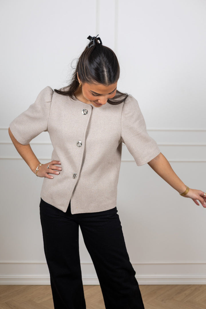 Xanthe Light Herringbone Blazer Sand | Blazer | Smuk