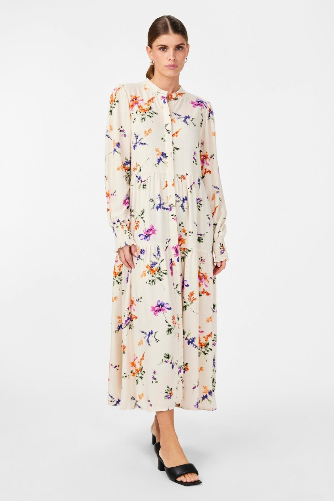 Yasasina Ls Long Shirt Dress Whitecap Gray Botanica Print | Kjoler | Smuk - Dameklær på nett