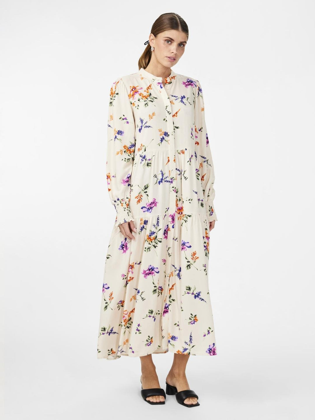 Yasasina Ls Long Shirt Dress Whitecap Gray Botanica Print | Kjoler | Smuk - Dameklær på nett