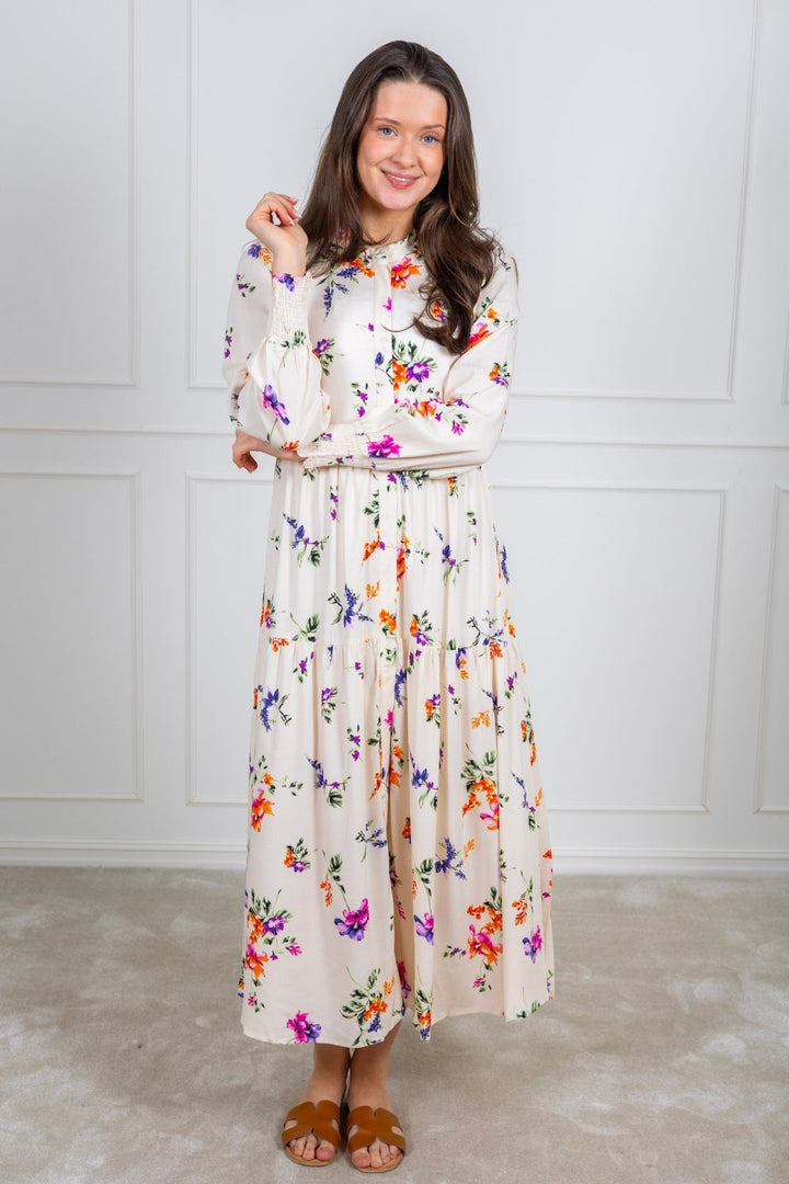 Yasasina Ls Long Shirt Dress Whitecap Gray Botanica Print | Kjoler | Smuk - Dameklær på nett