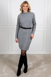 Yasemilie Ls Funnel Knit Dress Light Grey Melange