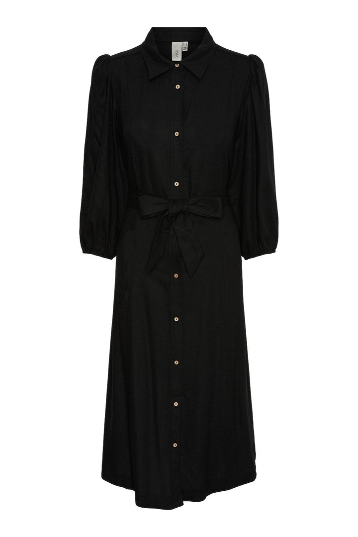 Yasflaxy 3/4 Linen Shirt Dress Black | Kjoler | Smuk - Dameklær på nett