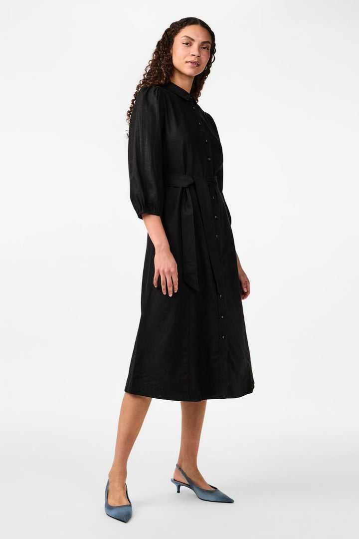 Yasflaxy 3/4 Linen Shirt Dress Black | Kjoler | Smuk - Dameklær på nett