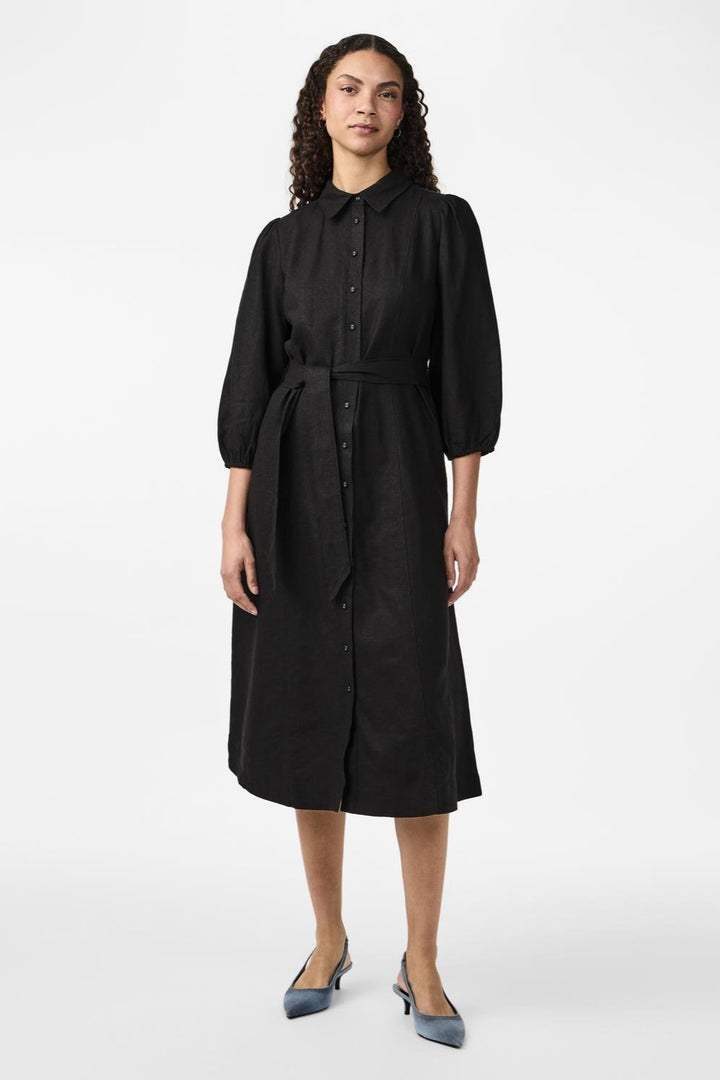 Yasflaxy 3/4 Linen Shirt Dress Black | Kjoler | Smuk - Dameklær på nett