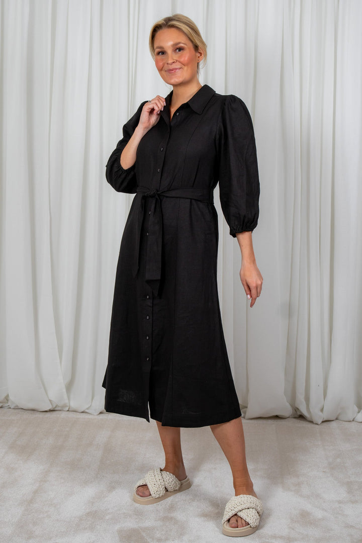 Yasflaxy 3/4 Linen Shirt Dress Black | Kjoler | Smuk - Dameklær på nett