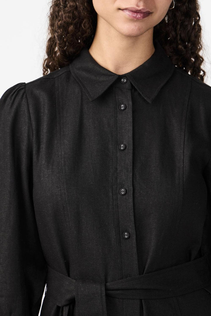 Yasflaxy 3/4 Linen Shirt Dress Black | Kjoler | Smuk - Dameklær på nett