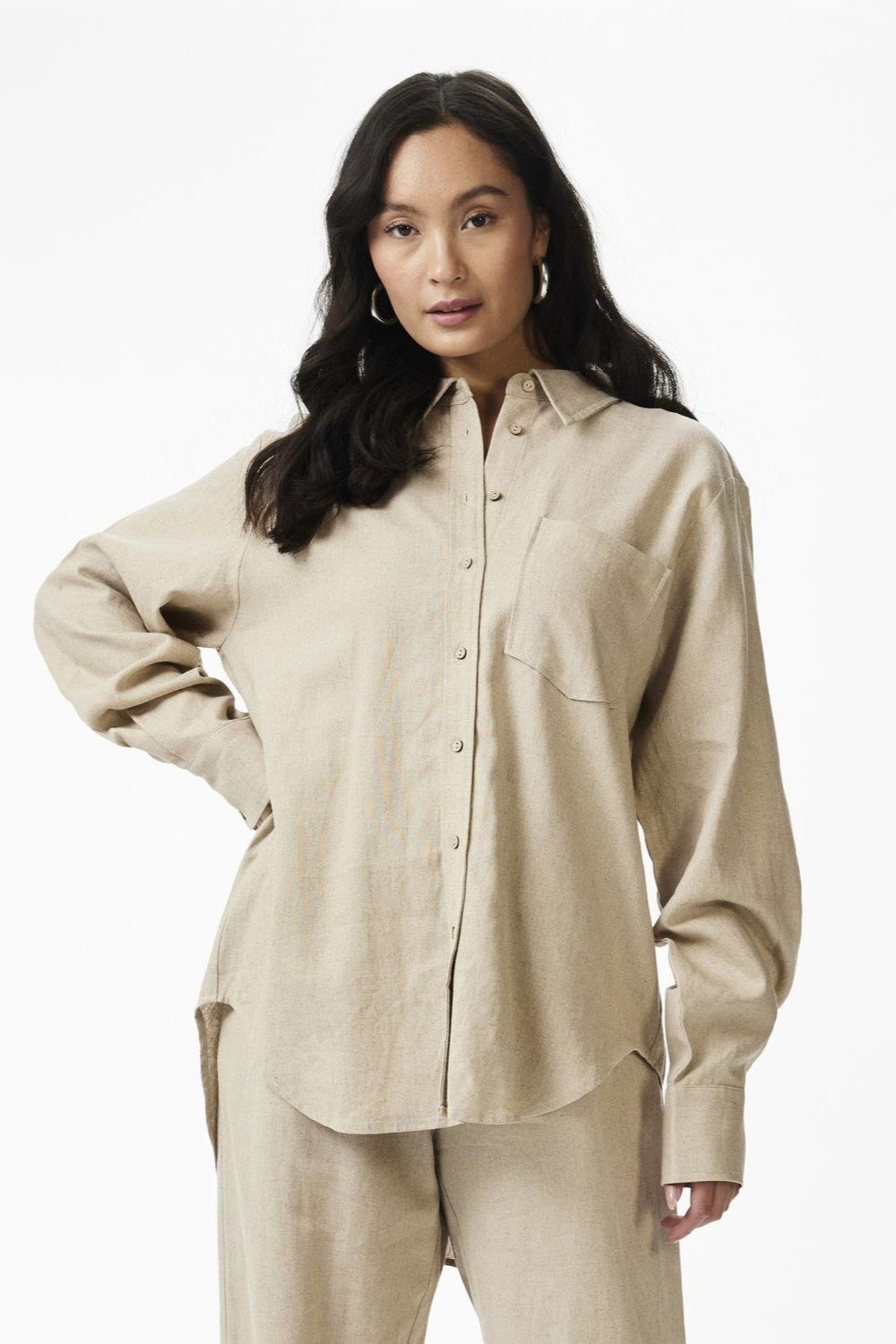 Yasflaxy Ls Linen Shirt Birch | Skjorter og bluser | Smuk - Dameklær på nett