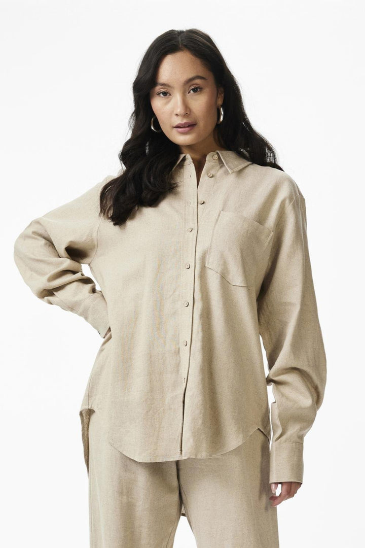 Yasflaxy Ls Linen Shirt Birch | Skjorter og bluser | Smuk - Dameklær på nett