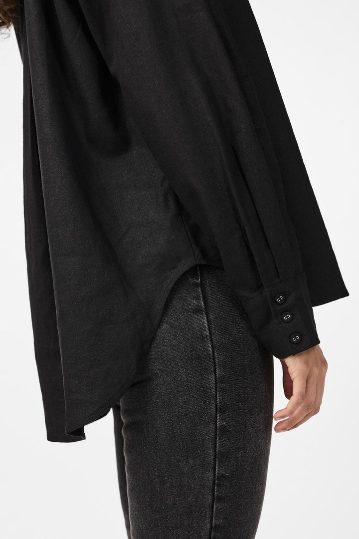 Yasflaxy Ls Linen Shirt Black | Skjorter og bluser | Smuk - Dameklær på nett