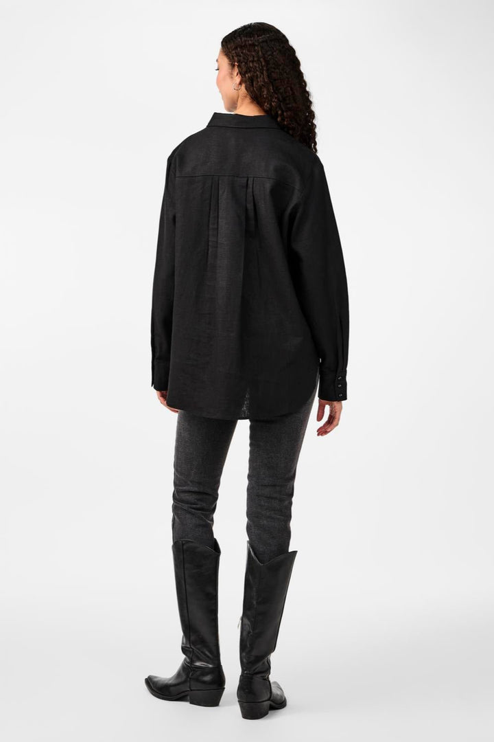 Yasflaxy Ls Linen Shirt Black | Skjorter og bluser | Smuk - Dameklær på nett