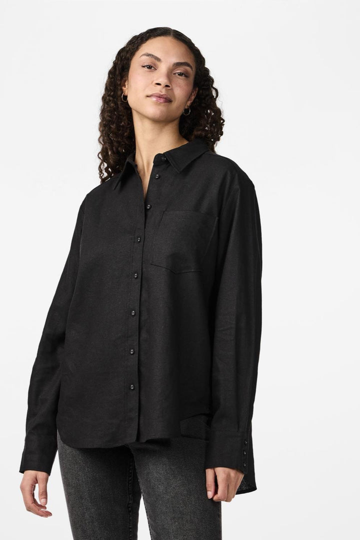 Yasflaxy Ls Linen Shirt Black | Skjorter og bluser | Smuk - Dameklær på nett