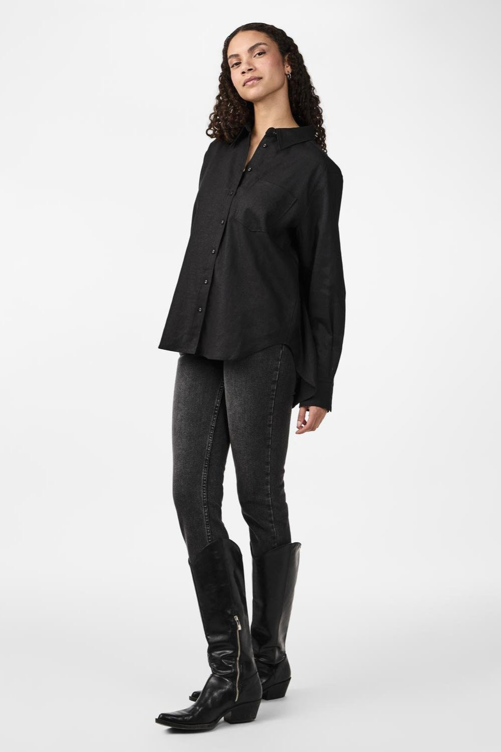 Yasflaxy Ls Linen Shirt Black | Skjorter og bluser | Smuk - Dameklær på nett