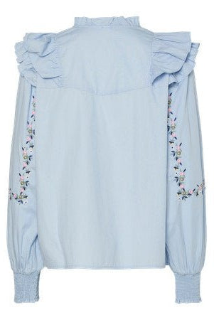 Yaskennie Ls Shirt Clear Sky W. Emb. | Skjorter og bluser | Smuk - Dameklær på nett