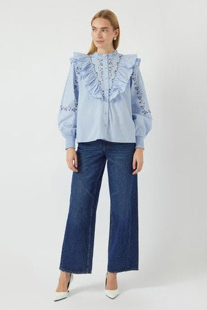Yaskennie Ls Shirt Clear Sky W. Emb. | Skjorter og bluser | Smuk - Dameklær på nett