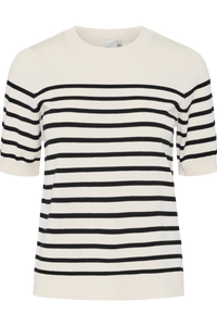 Yaslena Ss Knit Pullover Birch Black Stripes