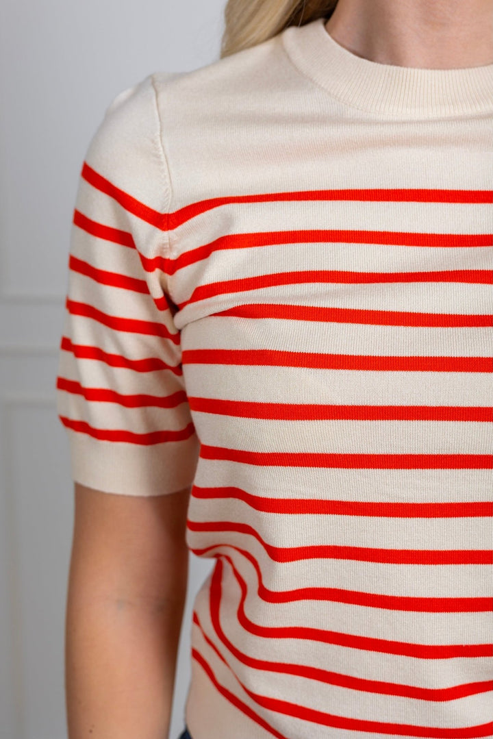 Yaslena Ss Knit Pullover Birch Cherry Tomato Stripes | Genser | Smuk - Dameklær på nett