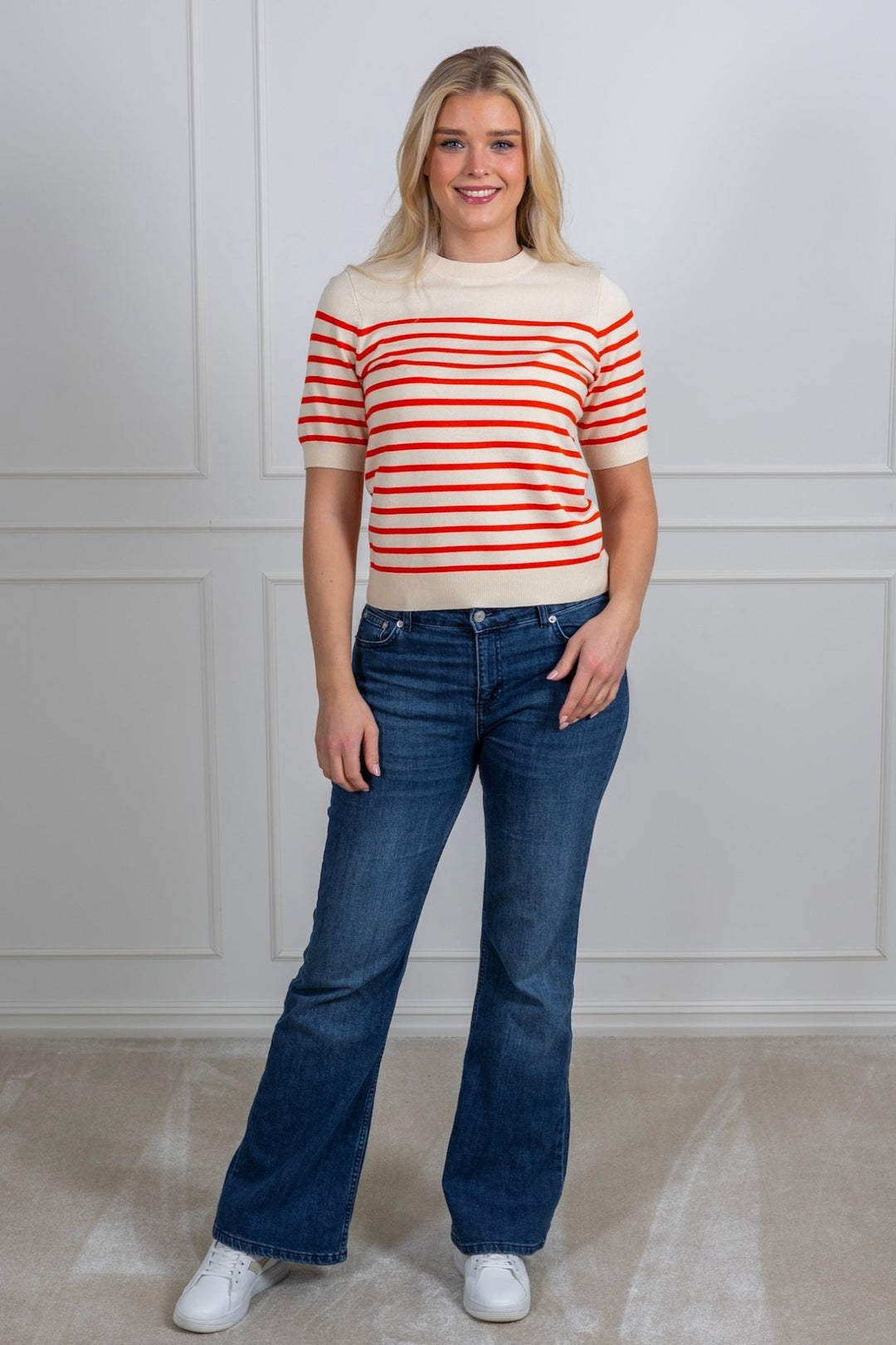 Yaslena Ss Knit Pullover Birch Cherry Tomato Stripes | Genser | Smuk - Dameklær på nett
