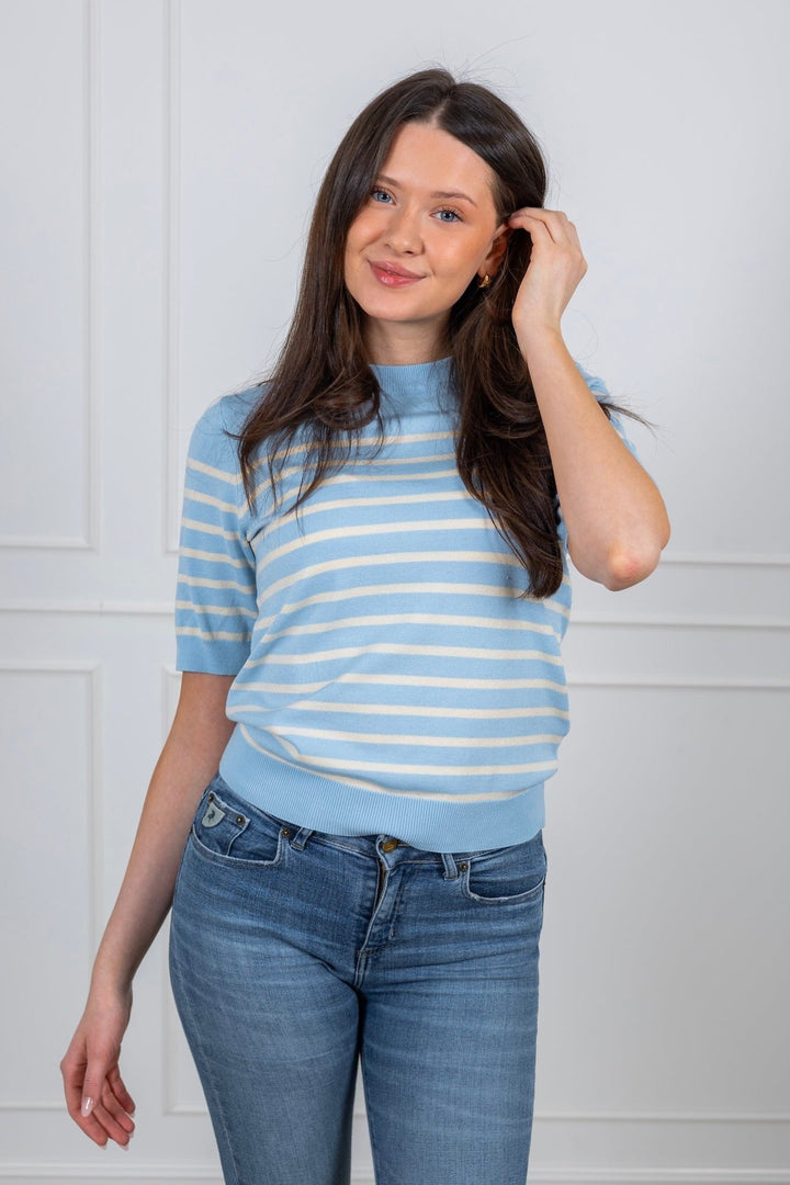 Yaslena Ss Knit Pullover Clear Sky Birch Stripes | Genser | Smuk - Dameklær på nett