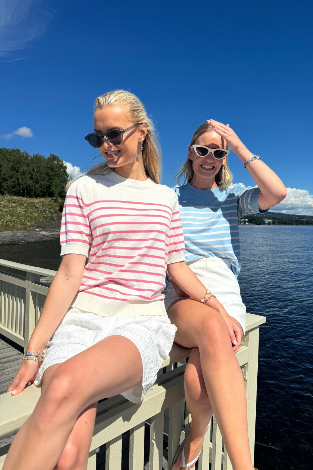 Yaslena Ss Knit Pullover Clear Sky Birch Stripes | Genser | Smuk - Dameklær på nett