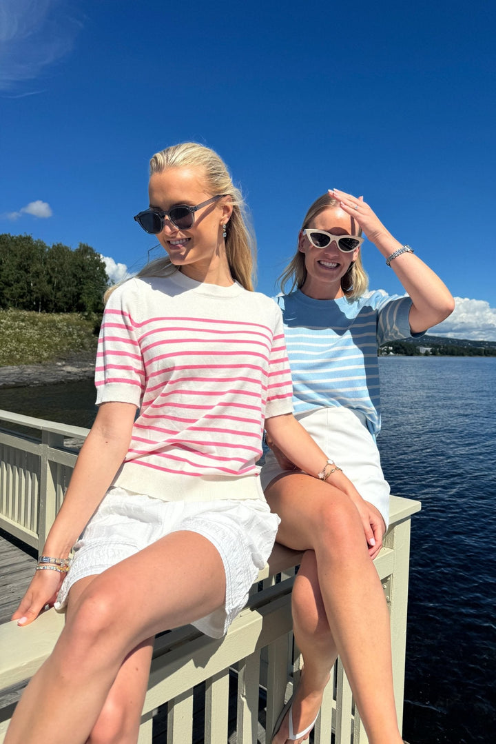 Yaslena Ss Knit Pullover Clear Sky Birch Stripes | Genser | Smuk - Dameklær på nett
