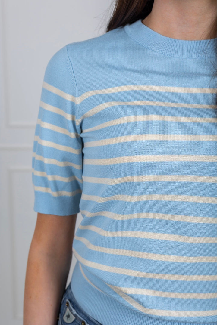Yaslena Ss Knit Pullover Clear Sky Birch Stripes | Genser | Smuk - Dameklær på nett