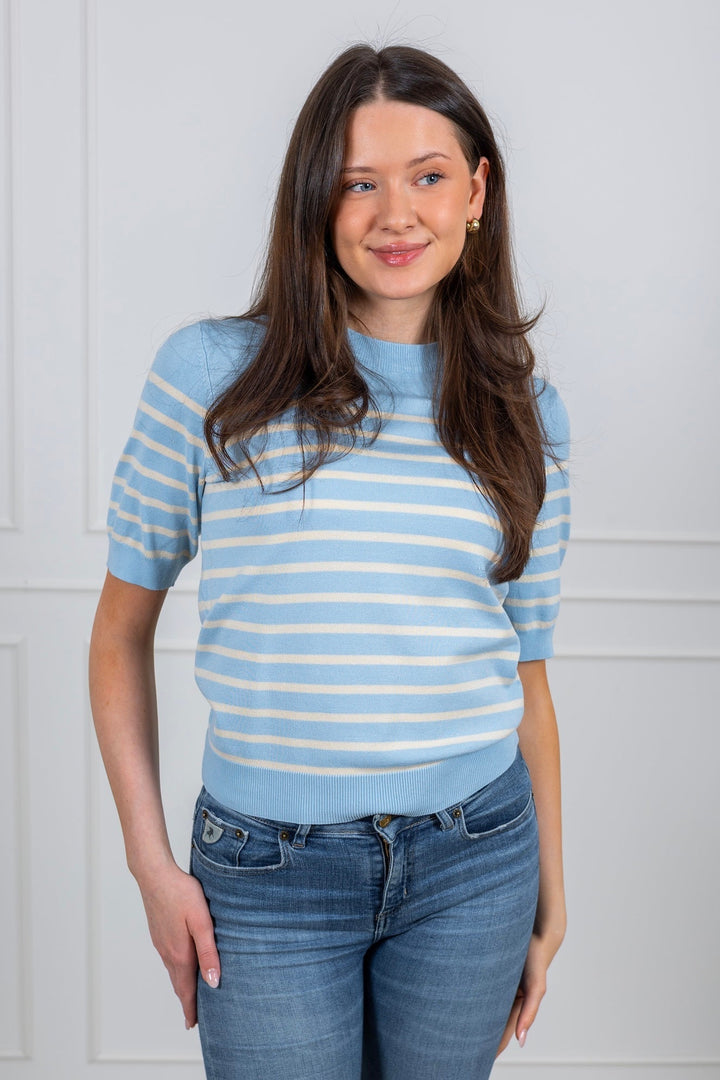 Yaslena Ss Knit Pullover Clear Sky Birch Stripes | Genser | Smuk - Dameklær på nett