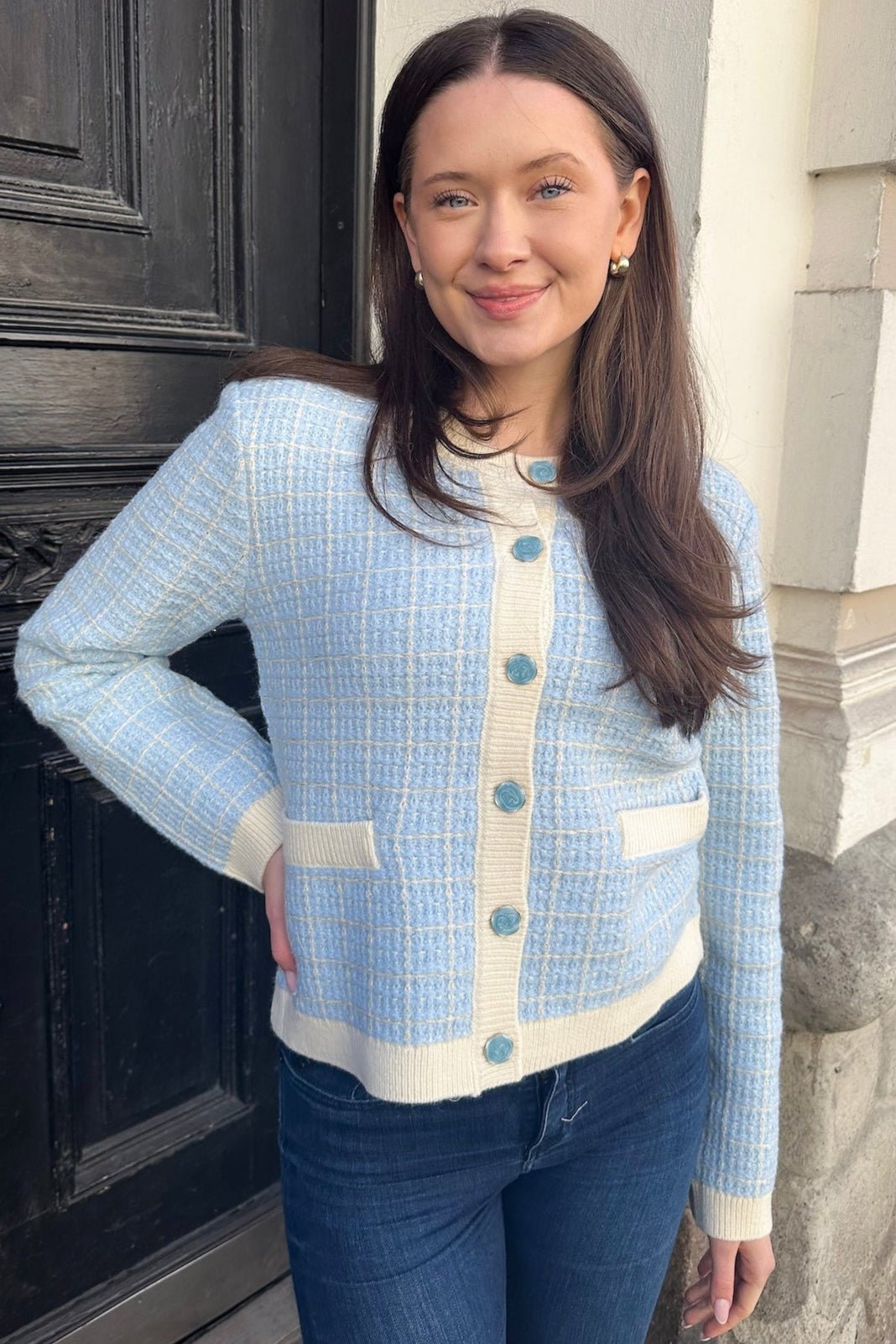 Yaslivia Ls Short Knit Cardigan Birch Clear Sky | Genser | Smuk - Dameklær på nett