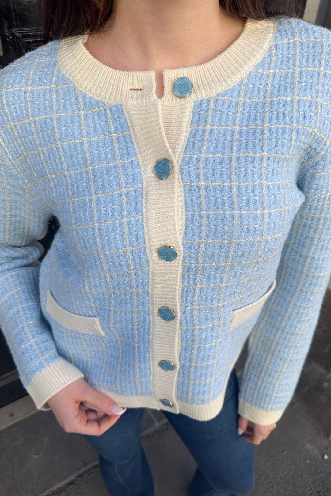 Yaslivia Ls Short Knit Cardigan Birch Clear Sky | Genser | Smuk - Dameklær på nett