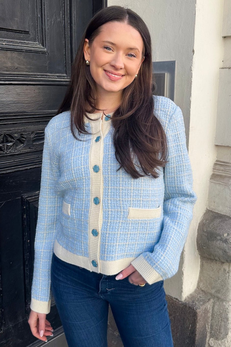 Yaslivia Ls Short Knit Cardigan Birch Clear Sky | Genser | Smuk - Dameklær på nett