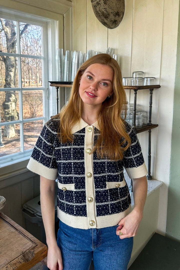 Yaslivia Ss Knit Cardigan Navy Blazer Birch | Genser | Smuk - Dameklær på nett