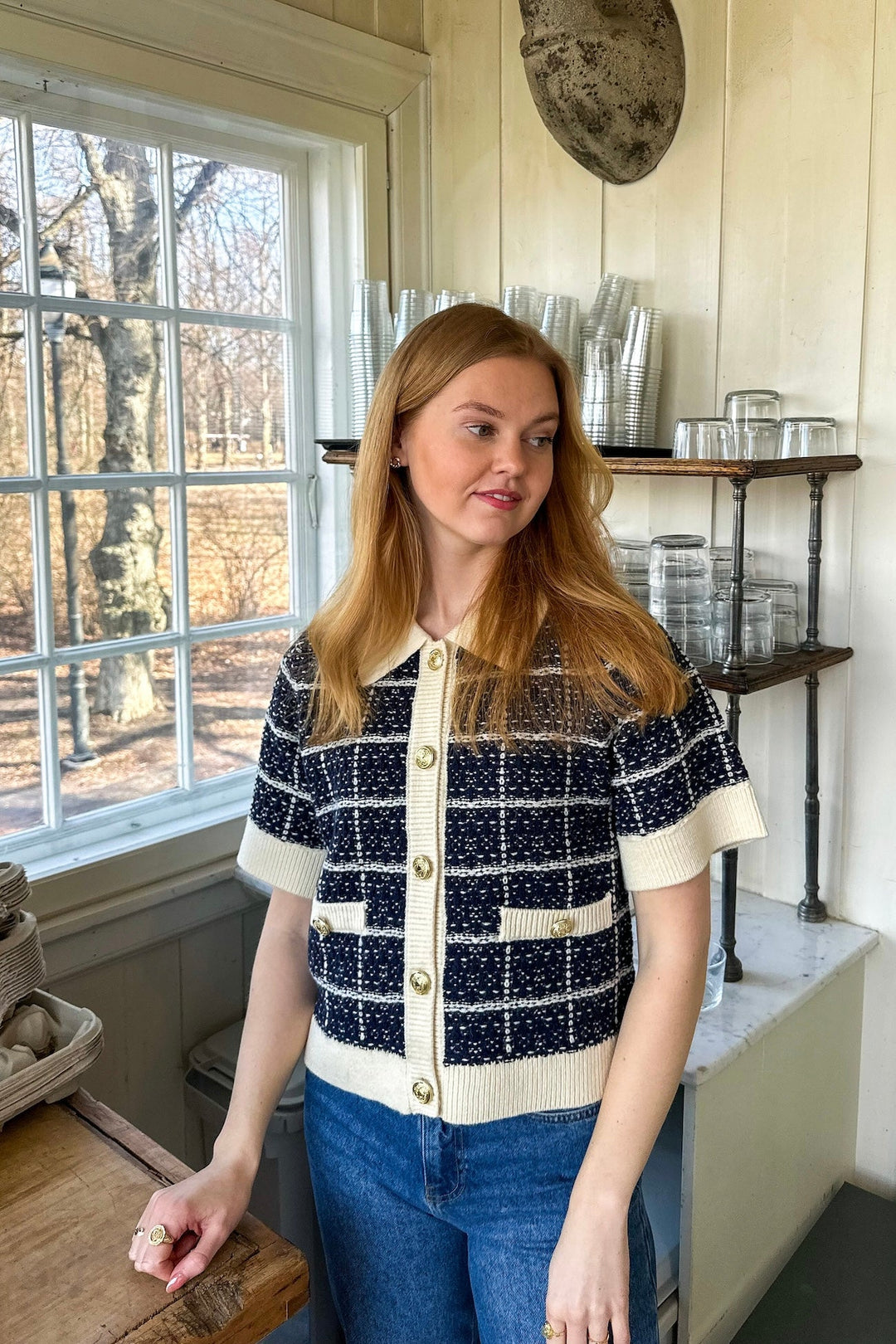 Yaslivia Ss Knit Cardigan Navy Blazer Birch | Genser | Smuk - Dameklær på nett