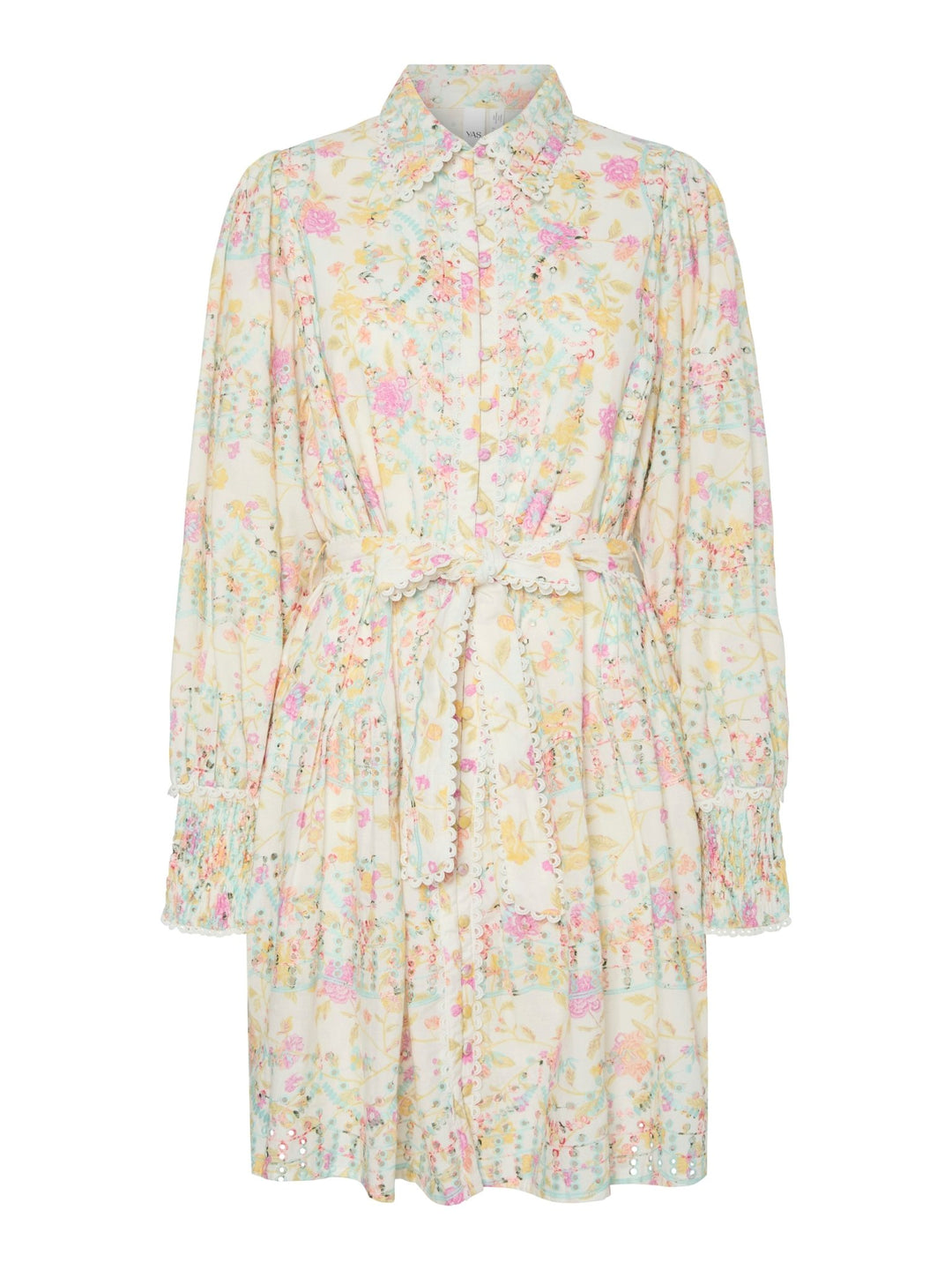 Yasmellia Ls Embroidered Dress Whitecap Gray Mellia Aop | Kjoler | Smuk - Dameklær på nett