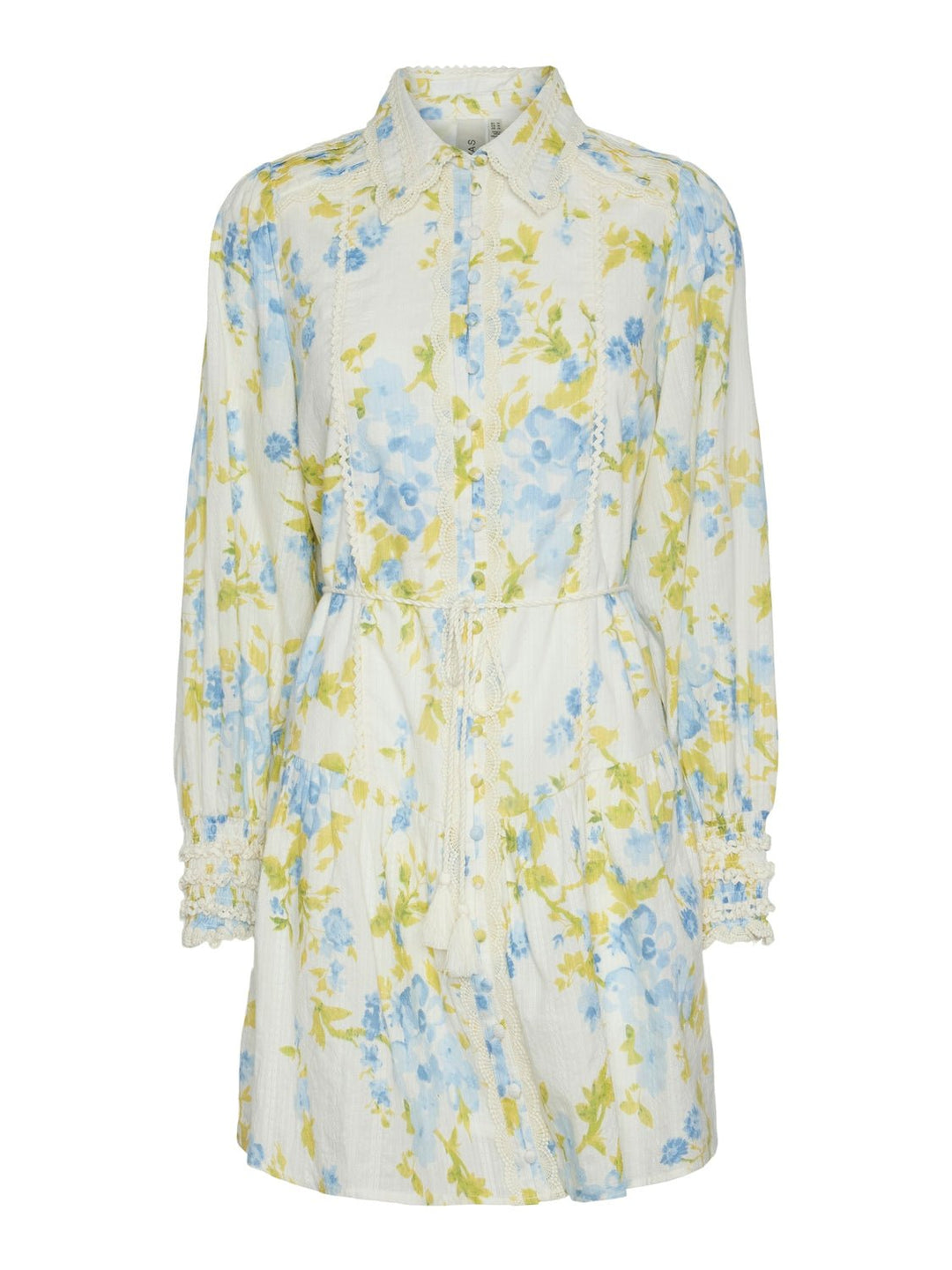 Yassomelli Ls Shirt Dress Fest Birch W. Blue Flowers | Kjoler | Smuk - Dameklær på nett