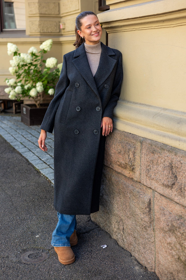 Yunahiw Long Coat Dark Grey Melange | Yttertøy | Smuk - Dameklær på nett