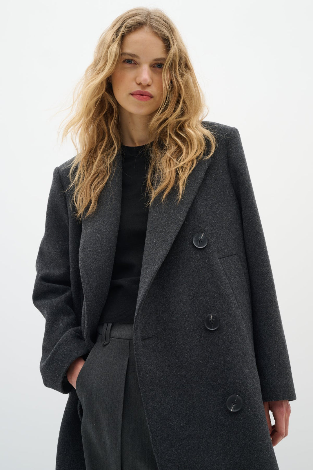 Yunahiw Long Coat Dark Grey Melange | Yttertøy | Smuk - Dameklær på nett
