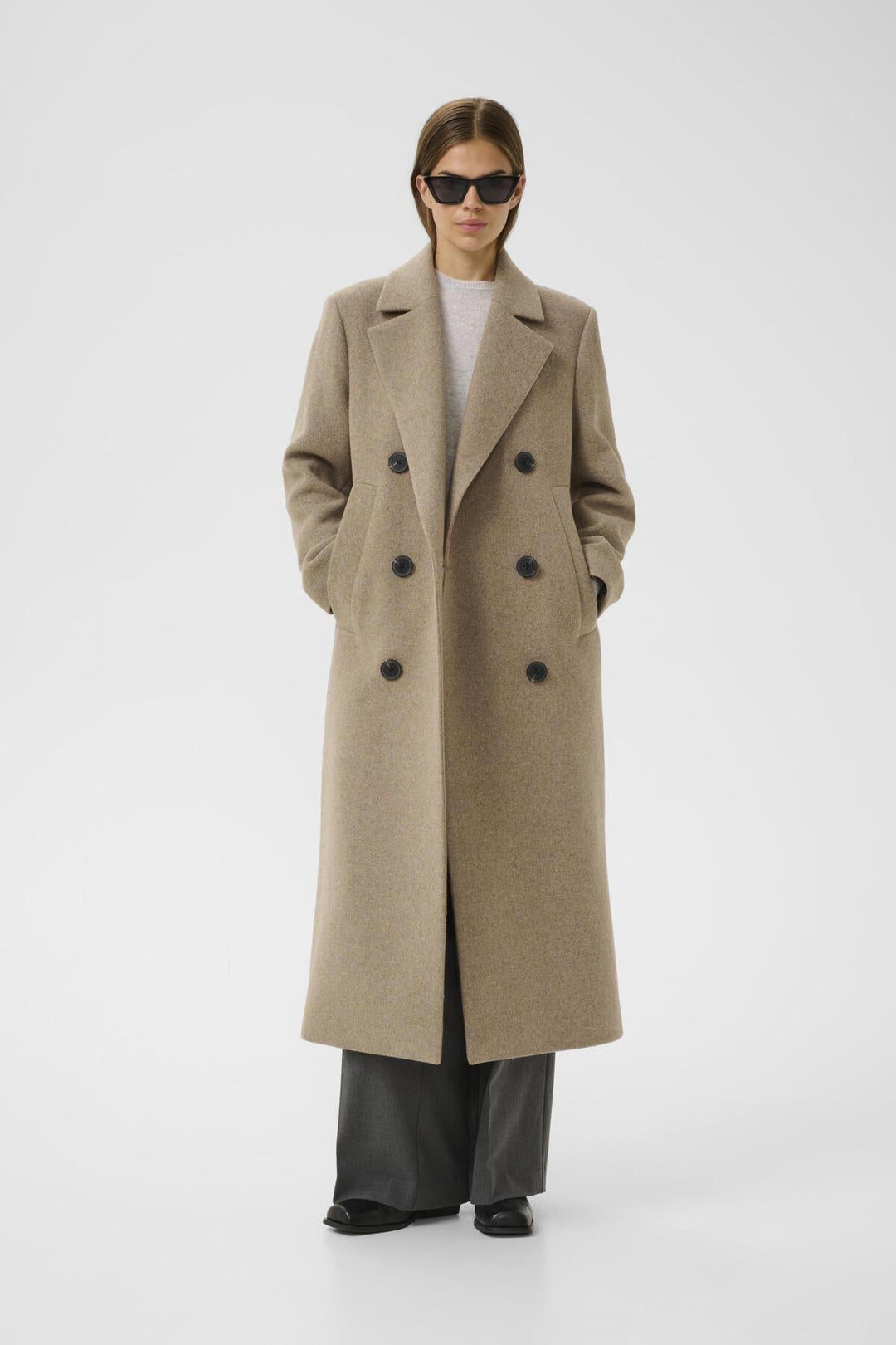 Yunahiw Long Coat Sandy Grey Melange | Yttertøy | Smuk - Dameklær på nett