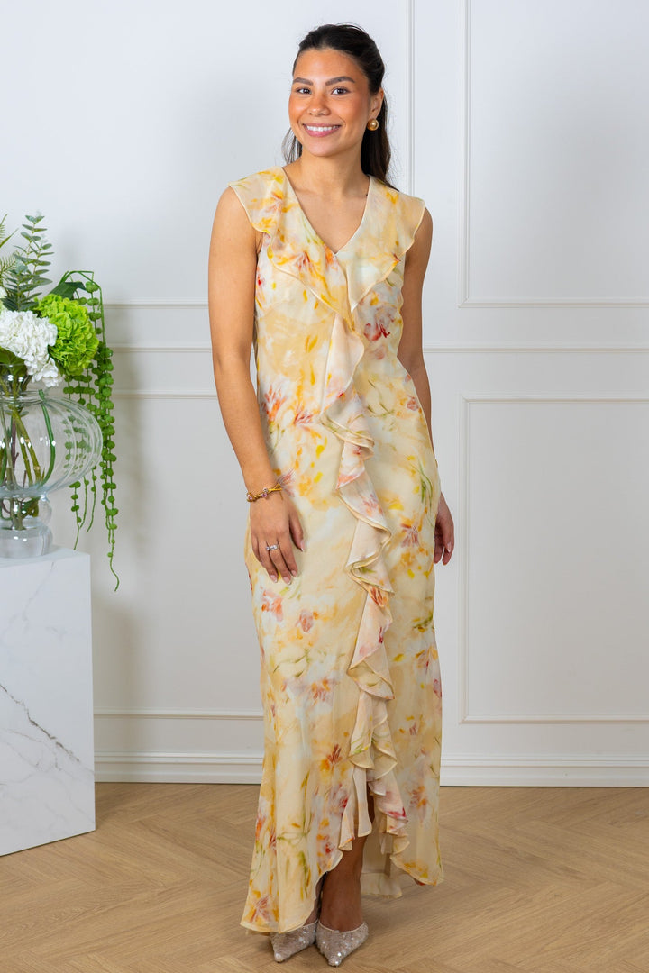 Zella Chiffon Print Dress Dusty Yellow | Kjoler | Smuk