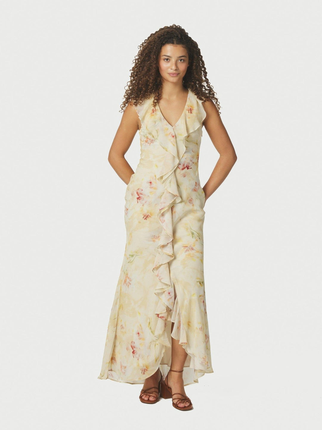 Zella Chiffon Print Dress Dusty Yellow | Kjoler | Smuk