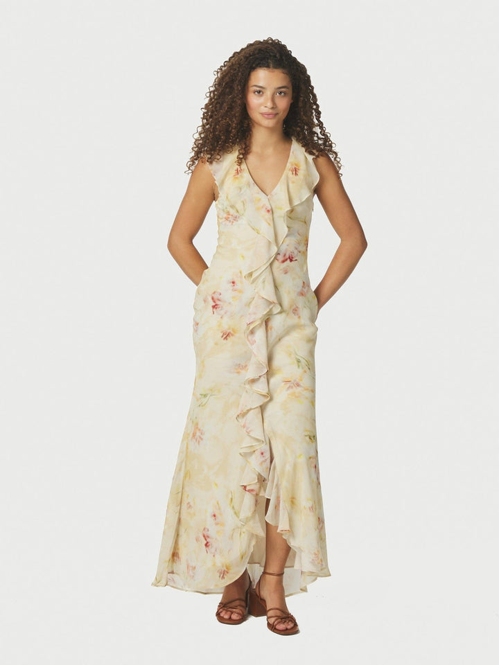 Zella Chiffon Print Dress Dusty Yellow | Kjoler | Smuk