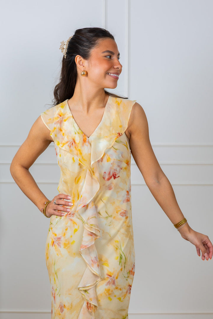 Zella Chiffon Print Dress Dusty Yellow | Kjoler | Smuk