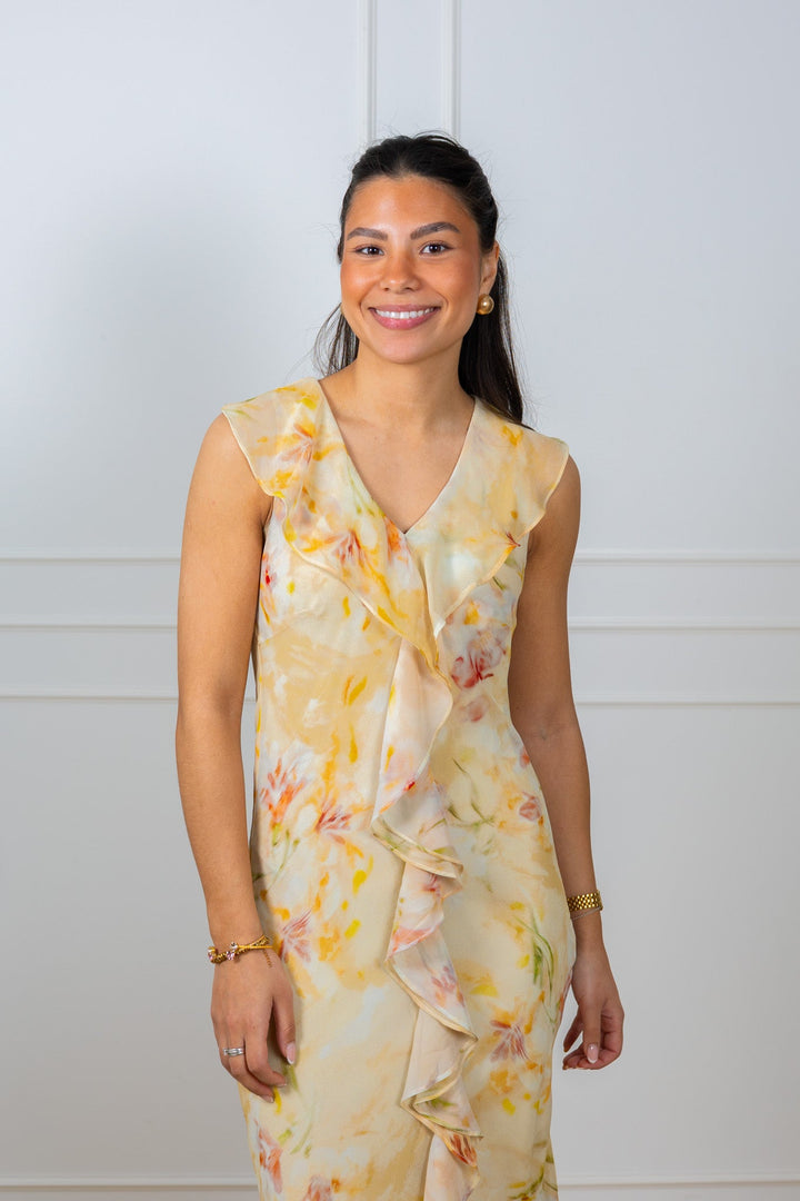 Zella Chiffon Print Dress Dusty Yellow | Kjoler | Smuk