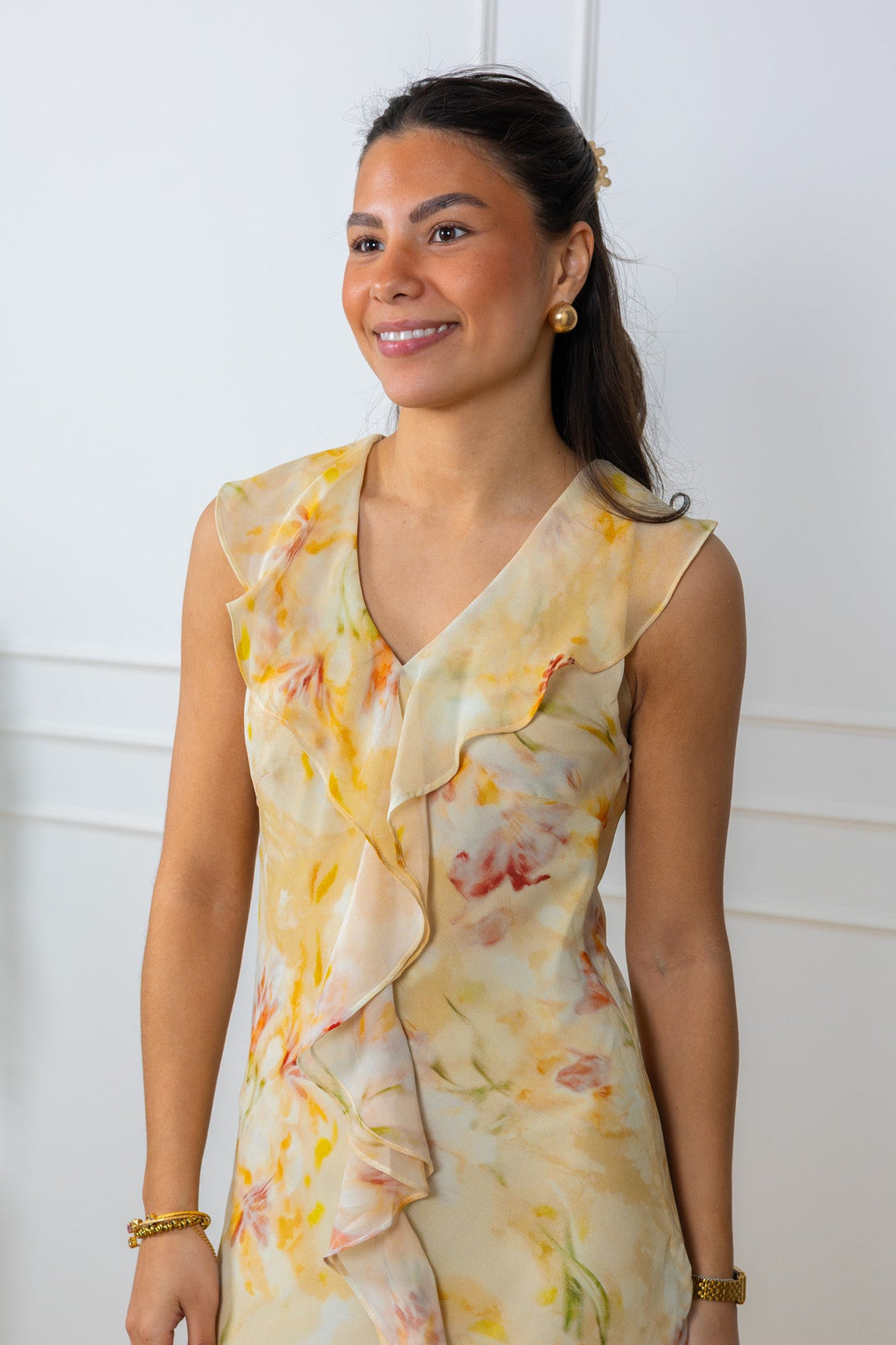 Zella Chiffon Print Dress Dusty Yellow | Kjoler | Smuk
