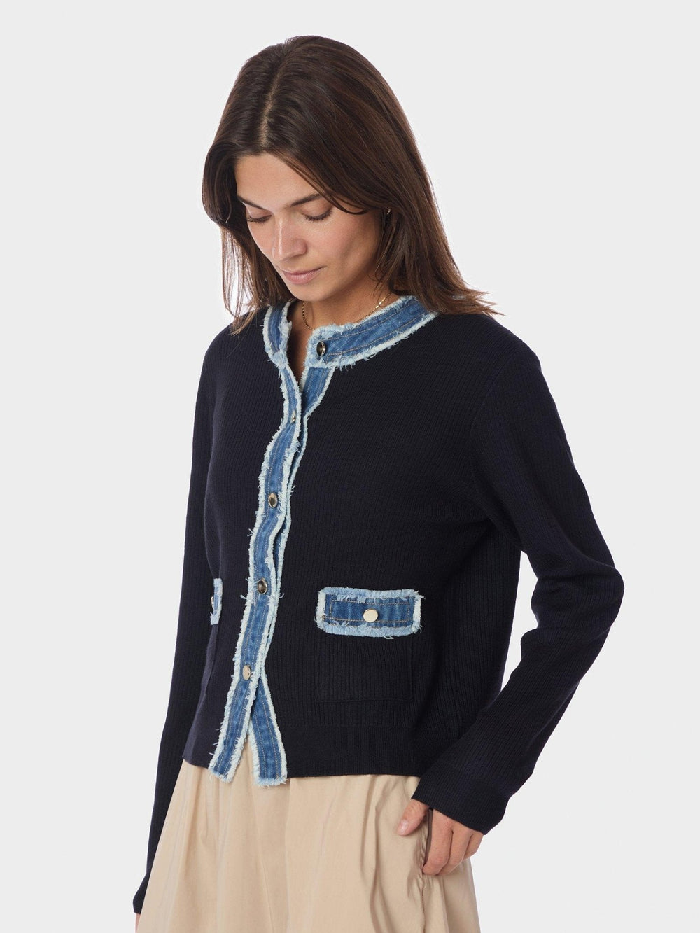 Zelma Knit Denim Cardigan Navy | Genser | Smuk
