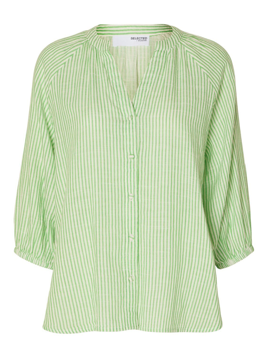 Alberta 3/4 Stripe Shirt Snow White Classic Green Stripes | Skjorter og bluser | Smuk - Dameklær på nett